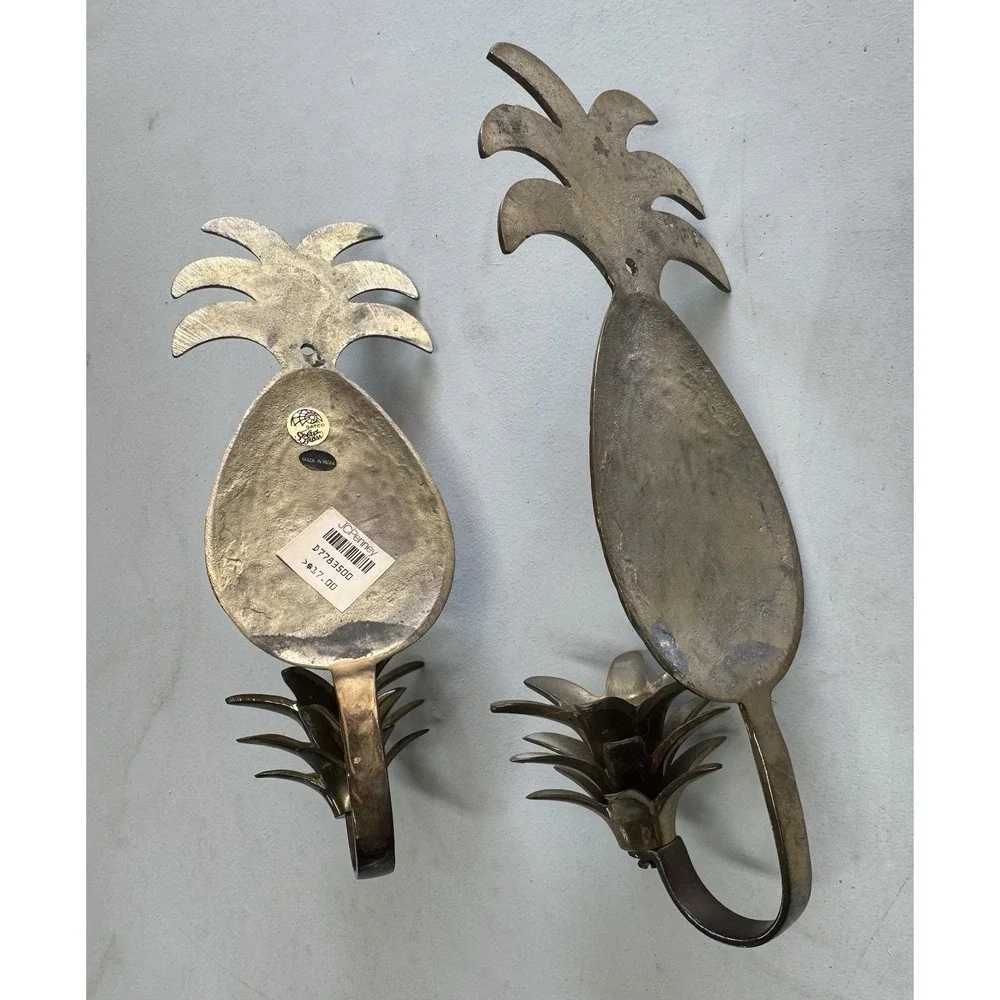 Lot of 2 Mid Century Modern Solid Brass Pineapple Wall MCM Candle Holders GTubH9